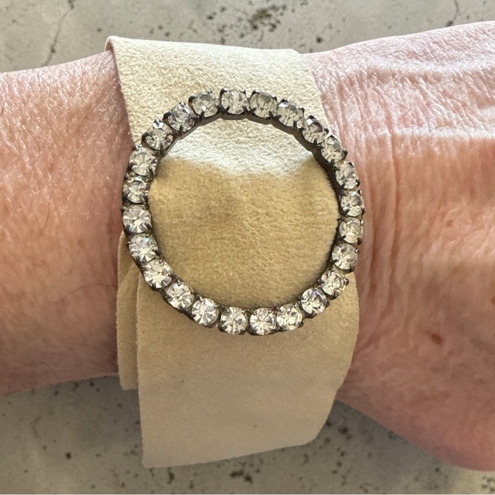 Lisa Bieling Vintage Designer Suede Rhinestone Circle Wrap Bracelet Boho